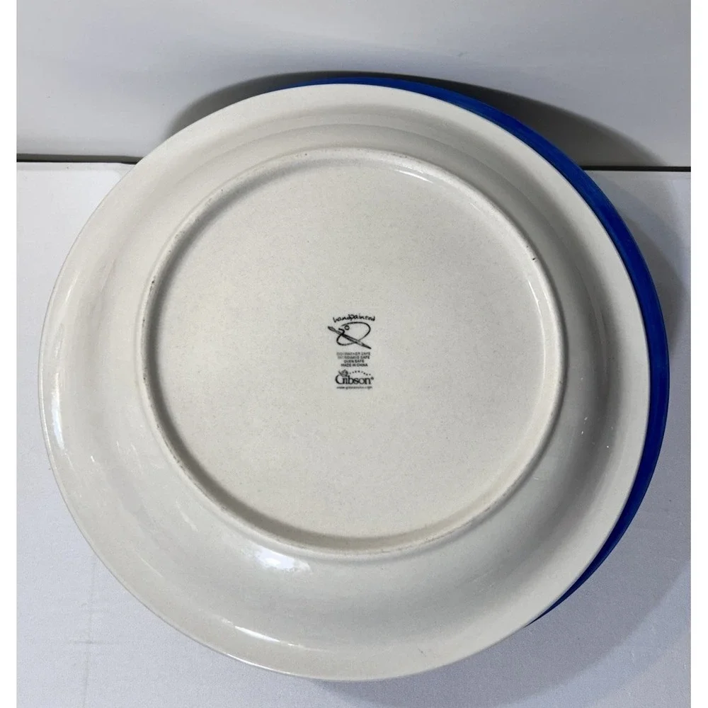 Vtg Gibson Rainbow Striped Hand Painted Rim Ceramic Dinner Plate 10.5in Set Of 6